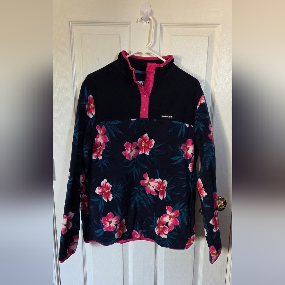 Land's End Warm Floral Long Sleeve Pullover SZ 14-16